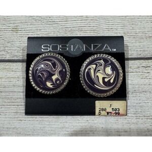 Vintage 80's SOSTANZA Round Purple Swirl Tie Dye Earrings RETRO New Old Stock